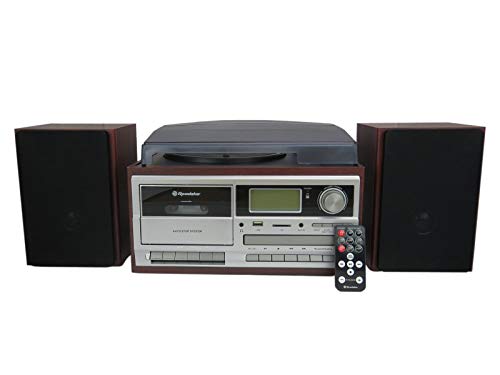 Roadstar HIF-8892EBT Mini-Hi-Fi-Musikanlage Plattenspieler 33/45/78 U/min, PLL FM Digitalradio, CD-MP3-Player, Kassette, Bluetooth, USB, Aufnahmefunktion, SD-Karte, Fernbedienung, Holz von Roadstar