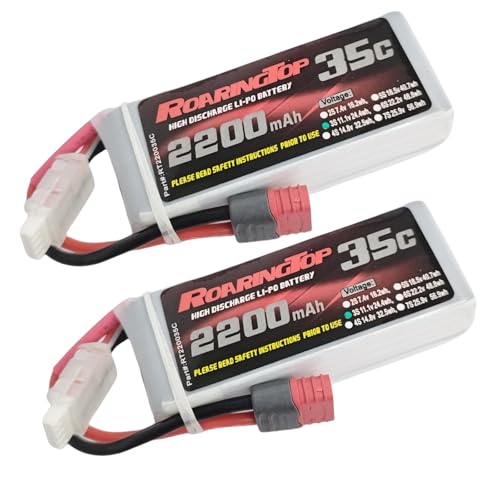 Roaring Top 2200mAh 11.1V 35C Lipo Batterie mit T Plug für RC Auto Truggy Truck Geeignet für High Speed RC Evander BX LKW mit 14301/14302 and Most 1/14, 1/16 Fernbedienung(2PACKS) von RoaringTop