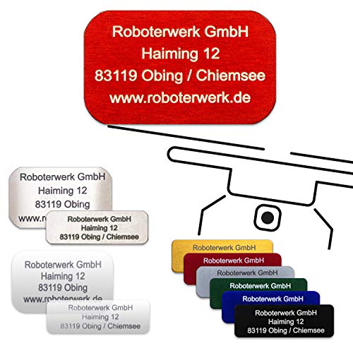 Roboterwerk Drohnen Kennzeichnungsschilder mit Lasergravur | Aluminium | 31x19mm oder 30x10mm | rot eloxiert | Text | e-ID und Registrierungsnummer | Aufkleber (Rot, 31x19mm) von Roboterwerk