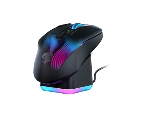 Roccat Kone XP Air – kabellose Gaming-Maus mit optischem Sensor mit 19.000 DPI, AIMO RGB-Beleuchtung, 4D-Mausrad, schwarz von Roccat