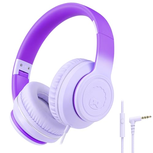 RockPapa L22 Kinder kopfhörer, Kabel Kopfhörer für Kinder, 3,5 mm Aux Jack, Verstellbares Stirnband mit Mikrofon, Faltbarer Kopfhörer Over-Ear für Schule, Travel, Jungen, Mädchen (Farbverlauf Violett) von RockPapa