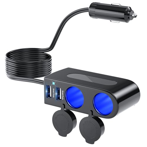 Auto Zigarettenanzünder Verteiler 120W KFZ Zigarettenanzünder Verteiler mit 2 Steckdose & 2 USB Ports, USB Auto Ladegerät Adapter 12V/24V Mehrfach Steckdose Splitter für Smartphone/Kamera/GPS/Dash Cam von Rocketek