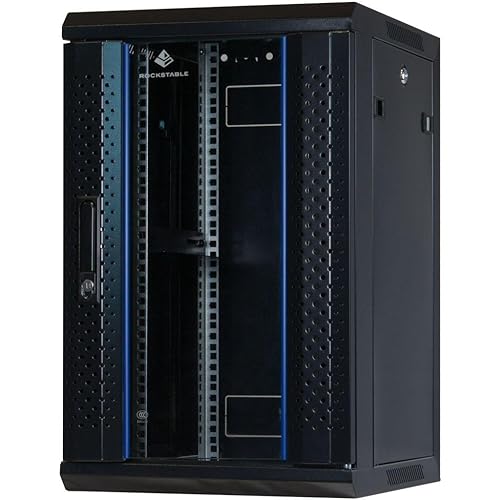 Rockstable 12HE Netzwerkschrank, Serverschrank - 10 Zoll Wandmontage - (BxTxH) 370x450x637mm mit Glastür - Schwarz - Abschließbar - Vormontiert - Traglast 60kg von Rockstable