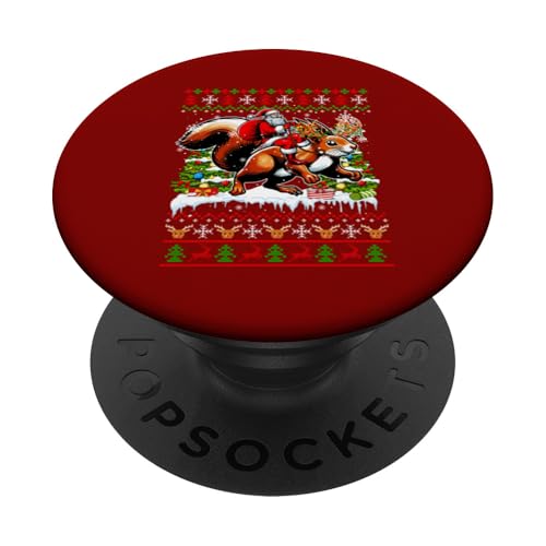 Weihnachtsmann reitendes Rentier Eichhörnchen Xmas Kinder Familie Pullover PopSockets Klebender PopGrip von Rodent Christmas Costume