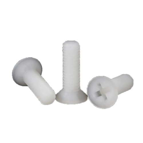 M2 M2,5 M3 M4 M5 M6 M8 Weiße Kunststoff-Nylon-Senkkopfschrauben, Kreuzschlitz-Flachkopfschrauben, White, M3x10mm (50pcs) von Rodsah