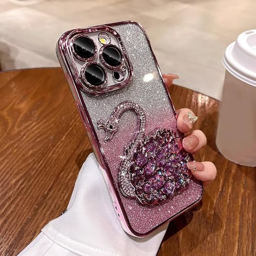 Roemary Swan Schutzhülle für iPhone 16 Pro Max, flüssigkeitsfließend, rosa Schwan Handyhülle mit Kameraschutz, rosa Bumper und rosa Rückseite von Roemary