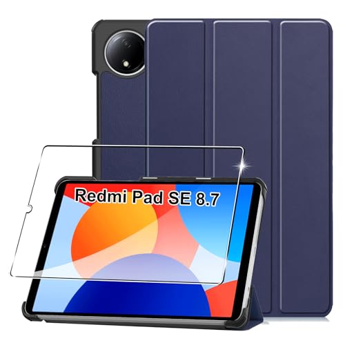 Hülle für Redmi Pad SE 8.7" 4G 2024 Tablette Case Cover+1 Stücks Schutzglas Schutzfolie -Blau von Rojeuinn