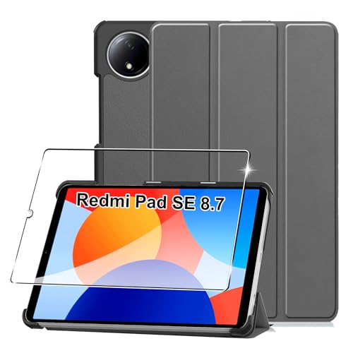 Hülle für Redmi Pad SE 8.7" 4G 2024 Tablette Case Cover+1 Stücks Schutzglas Schutzfolie -Grau von Rojeuinn