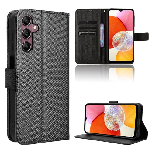 Hülle für Samsung Galaxy A15 Handyhülle-Hülle Stoßfest Case Cover-Handy Case in Premium Kohlefaser [Klappbar Flip] [Standfunktion Tasche] -Schwarz von Rojeuinn