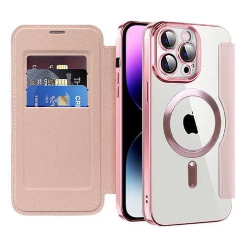 Rokmym Handyhülle für iPhone 16 Pro Magnetic Hülle PU Premium Lederhülle Klappbar Flip Case Tasche Magnet mit Kartenfach Schutzhülle Case Transparent Hülle Geeignet für iPhone 16 Pro,Roségold von Rokmym