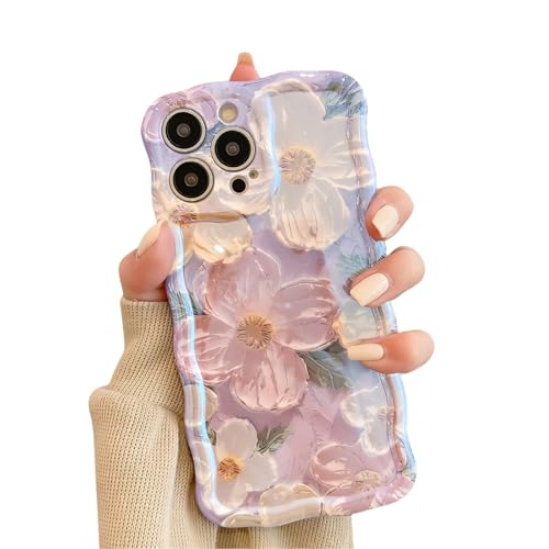 Rokmym Hülle kompatibel mit iPhone 11 Pro Max Vintage Ölgemälde Blume Handyhülle Wellen Rahmenform TPU Weich Silikon Schutzhülle Ultra Dünne Anti-Kratzen Stoßfeste Case Cover ，Weiß Violett von Rokmym