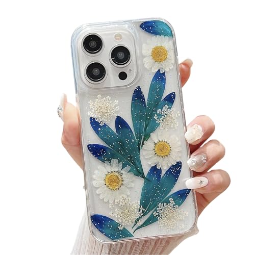 Rokmym kompatibel mit iPhone 14 Pro Blumen Hülle,Durchsichtig Handyhülle mit Echte Getrocknete Blumen Hülle Frauen Mädchen Schutzhülle Weich Silikon Bumper Case für iPhone 14 Pro,Getrocknete Blume 2 von Rokmym