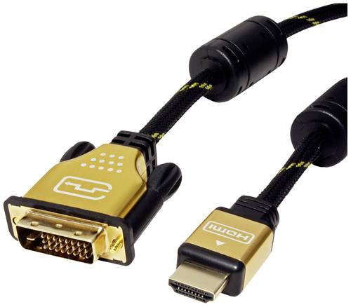 Roline DVI / HDMI Anschlusskabel DVI-D 24+1pol. Stecker, HDMI-A Stecker 2.00m Schwarz, Gold 11.04.58 von Roline