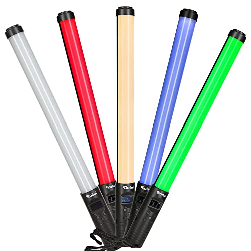 Rollei Lumis Glow RGB LED Stablicht, Leuchtstab mit 256 Farbnuancen und 7 Lichteffekte. Mobile Foto-Leuchte ideal für die Protrait-Fotografie und Lightpainting. 114 LED leisten 1100 lx (5500 K, 100%) von Rollei