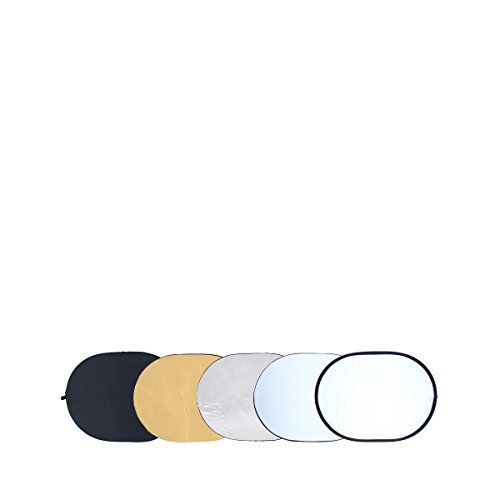 Rollei Profi 5 in 1 Faltreflektor 92 x 122 cm - Ovaler Faltreflektor mit verschiedenen Bezügen (Diffusor und Silberner-, Goldener-, Weißer- und Schwarzer Reflektor), für Portraitfotografie von Rollei