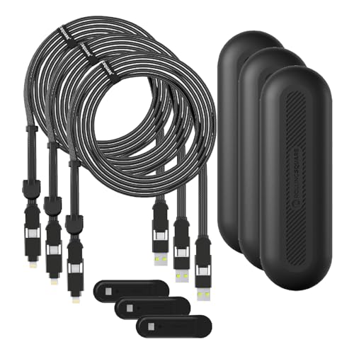 Rolling Square inCharge XL 300 cm - USB-C-Kabel, Universal-Smartphone-Kabel, Geschenk für Männer, 6-in-1-Universalladegerät für Smartphones, Schwarz, Lightning-Kabel 100 W, Multipack 3x von Rolling Square