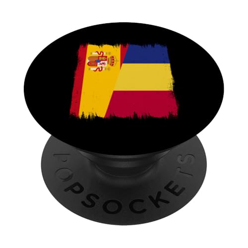 Spanien Rumänien halbe Flagge Spanisch Rumänisches Erbe PopSockets Klebender PopGrip von Romania Flag Design Proud Romanian Roots