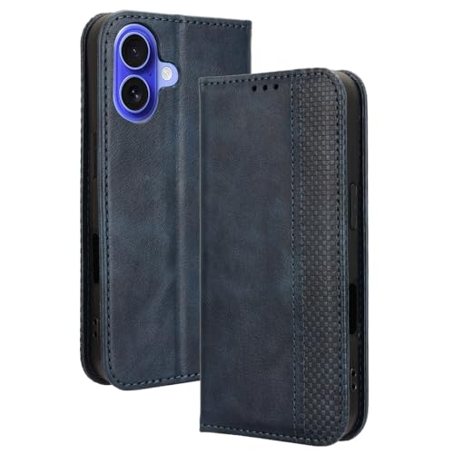 RonRun Apple iPhone 16 Hülle Flip PU Leder Magnet Handyhülle mit Wallet Case Klappen Ständer Stoßfest Schutzhülle Kompatible für Apple iPhone 16, Blau von RonRun