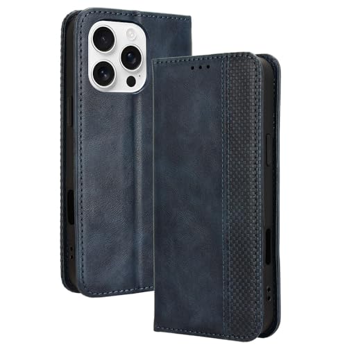 RonRun Apple iPhone 16 Pro Max Hülle Flip PU Leder Magnet Handyhülle mit Wallet Case Klappen Ständer Stoßfest Schutzhülle Kompatible für Apple iPhone 16 Pro Max, Blau von RonRun