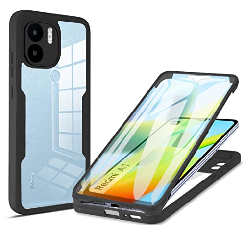 RonRun Kompatibel mit Xiaomi Redmi A1 4G Hülle, Handyhülle Mit Eingebautem Displayschutz, 360° Rundumschutz TPU Robust Bumper Case Stoßfest Hülle für Xiaomi Redmi A1 4G, Schwarz von RonRun