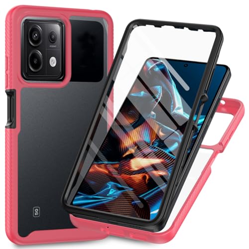 RonRun Kompatibel mit Xiaomi Redmi Note 13 Pro 5G Hülle, 360° Grad vollschutz Stoßfest Handyhülle Transparent Hülle Silikon Bumper Cover mit eingebautem Displayschutz rot von RonRun