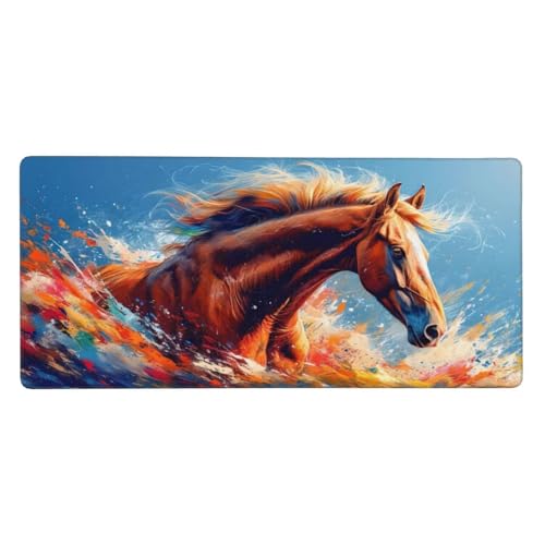 Gaming Mauspad XXL 1000x500x3mm Tier Pferd Mousepad Groß Vernähte Kanten, Weiche Oberfläche, rutschfeste Gummibasis, für PC, MacBook, Laptop, Großer Erweiterter Schreibtisch Schutz Für Home Z-169 von Roogsoo