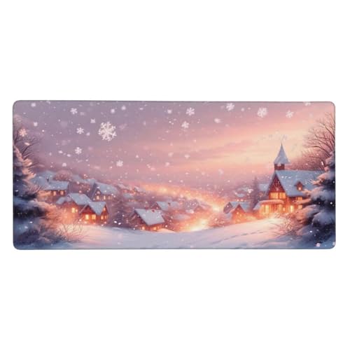 Gaming Mauspad XXL 1000x500x3mm Winter Stadt Mousepad Groß Vernähte Kanten, Weiche Oberfläche, Rutschfeste Gummibasis, für PC, MacBook, Laptop, Großer Erweiterter Schreibtisch Schutz Für Home Z-97 von Roogsoo