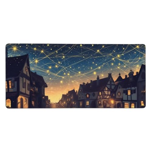 Gaming Mauspad XXL 1200x600x4mm Stadt Sterne Mousepad Groß Vernähte Kanten, Weiche Oberfläche, rutschfeste Gummibasis, für PC, MacBook, Laptop, Großer Erweiterter Schreibtisch Schutz Für Home Z-69 von Roogsoo