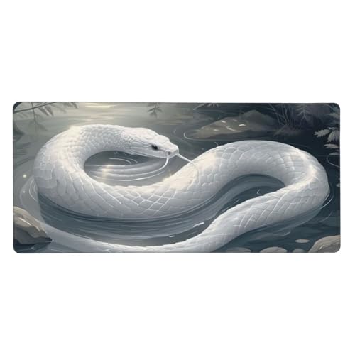 Gaming Mauspad XXL 1200x600x4mm Weiß Schlange Mousepad Groß Vernähte Kanten, Weiche Oberfläche, rutschfeste Gummibasis, für PC, MacBook, Laptop, Großer Erweiterter Schreibtisch Schutz Für Home Z-15 von Roogsoo