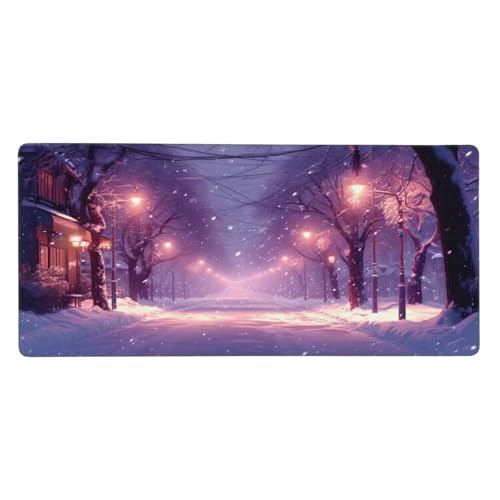 Gaming Mauspad XXL 1200x600x4mm Winter StraßE Mousepad Groß Vernähte Kanten, Weiche Oberfläche, Rutschfeste Gummibasis, für PC, MacBook, Laptop, Großer Erweiterter Schreibtisch Schutz Für Home Z-106 von Roogsoo