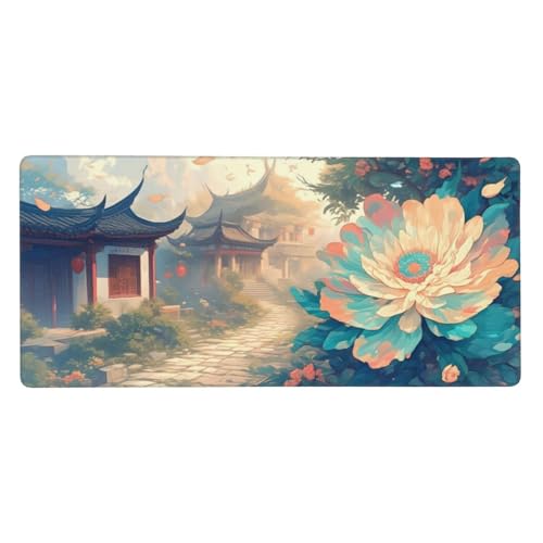 Mauspad Blume Haus Gaming Mousepad XXL 1600x800x3mm, Große Schreibtisch Matte, Nicht rutschender Unterlage, Verbessert Präzision und Geschwindigkei, Vernähten Kanten, Familie PC MacBook Laptop Z-364 von Roogsoo