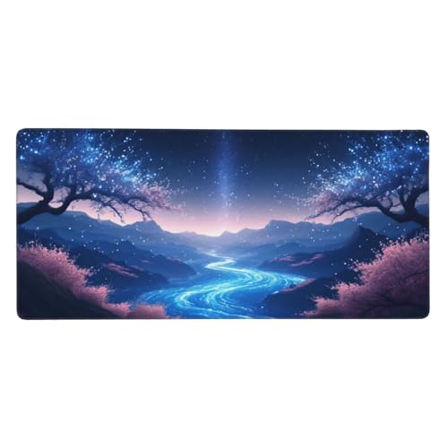 Mauspad Fluss Baum Gaming Mousepad XXL 1600x800x3mm, Große Schreibtisch Matte, Nicht rutschender Unterlage, Verbessert Präzision und Geschwindigkei, Vernähten Kanten, Familie PC MacBook Laptop Z-303 von Roogsoo