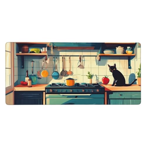 Mauspad KüChe Katze Gaming Mousepad XXL 1000x500x4mm, Große Schreibtisch Matte, Nicht rutschender Unterlage, Verbessert Präzision und Geschwindigkei, Vernähten Kanten, Familie PC MacBook Laptop Z-83 von Roogsoo