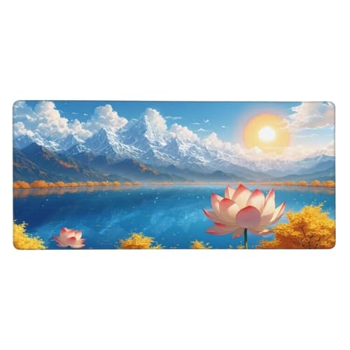 Mauspad Lotus See Gaming Mousepad XXL 1000x500x4mm, Große Schreibtisch Matte, Nicht rutschender Unterlage, Verbessert Präzision und Geschwindigkei, Vernähten Kanten, Familie PC MacBook Laptop Z-307 von Roogsoo