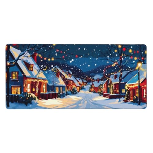 Mauspad Stadt Winter Gaming Mousepad XXL 1600x800x3mm, Große Schreibtisch Matte, Nicht rutschender Unterlage, Verbessert Präzision und Geschwindigkei, Vernähten Kanten, Familie PC MacBook Laptop Z-66 von Roogsoo