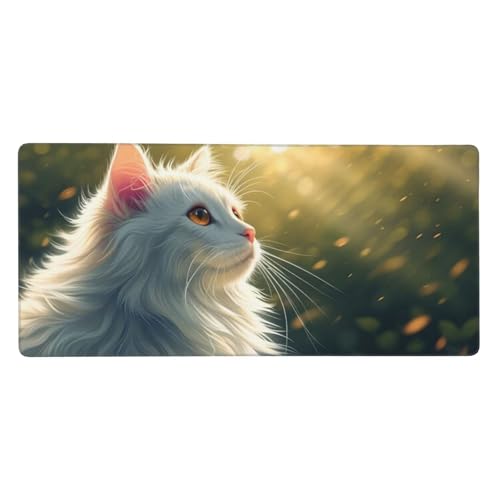 Mauspad Weiß Katze Gaming Mousepad XXL 800x300x4mm, Große Schreibtisch Matte, Nicht rutschender Unterlage, Verbessert Präzision und Geschwindigkei, Vernähten Kanten, Familie PC MacBook Laptop Z-13 von Roogsoo