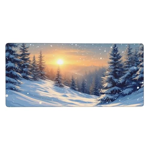 Mauspad Winter Landschaft Gaming Mousepad XXL 1000x500x4mm, Große Schreibtisch Matte, Nicht rutschender Unterlage, Verbessert Präzision und Geschwindigkei, Vernähten Kanten, Familie PC MacBook Z-100 von Roogsoo