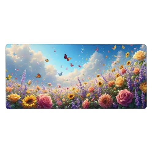 Mauspad XXL, 1600x800x4mm, Mousepad Gaming Blume Schmetterling Schreibtischunterlage, Gummiboden Rutschfeste und Wasserdichte, Verbessert Präzision und Geschwindigkeit, Geeignet für Laptops Z-385 von Roogsoo