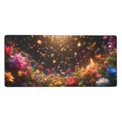 Mauspad XXL, 700x300x4mm, Mousepad Gaming Farbe Blume Schreibtischunterlage, Gummiboden Rutschfeste und Wasserdichte, Verbessert Präzision und Geschwindigkeit, Geeignet für PC und Laptops Macbook Z-31 von Roogsoo