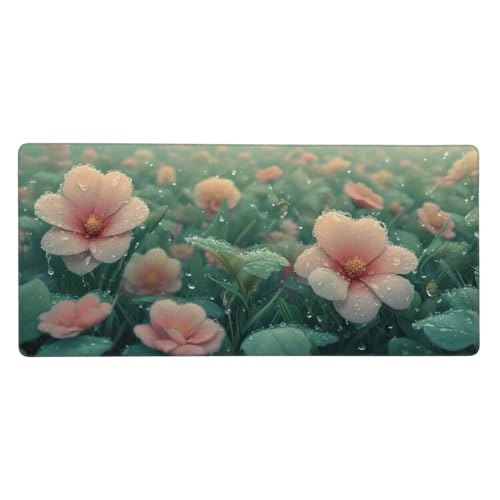 Mauspad XXL, 700x300x4mm, Mousepad Gaming Rosa Blume Schreibtischunterlage, Gummiboden Rutschfeste und Wasserdichte, Verbessert Präzision und Geschwindigkeit, Geeignet für PC und Laptops Macbook Z-250 von Roogsoo