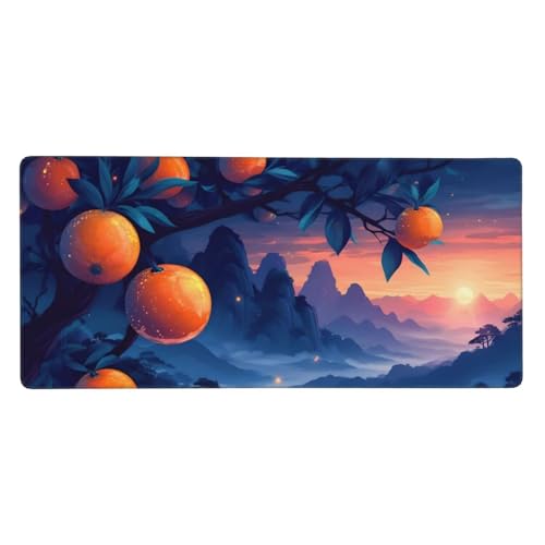 Mauspad XXL, 800x400x3mm, Mousepad Gaming Orange Sonnenuntergang Schreibtischunterlage, Gummiboden Rutschfeste und Wasserdichte, Verbessert Präzision und Geschwindigkeit, Geeignet für Laptops Z-70 von Roogsoo