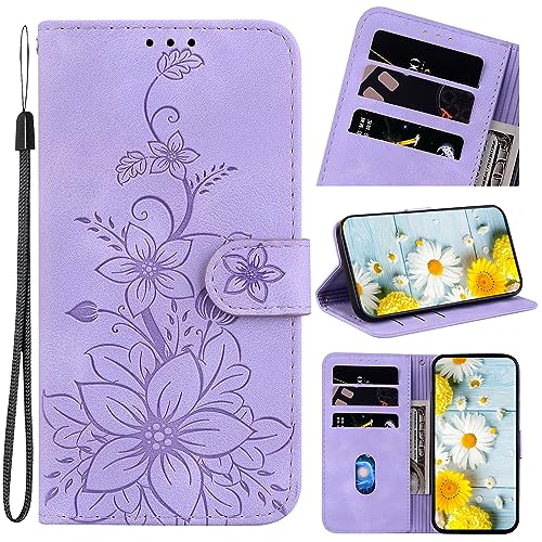 Rosbtib Handyhülle für Samsung Galaxy A16 4G / 5G Hülle Leder mit Kartenfächer Handytasche mit Standfunktion Magnetische Klapphülle für Galaxy A16 5G 6.7" 2024 - Lila Lilien von Rosbtib