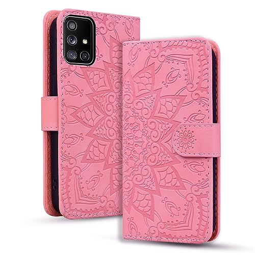 Rosbtib Handyhülle für Samsung Galaxy A51 4G Premium PU Leder Hülle mit Magnetic Closure Standfunktion Flip Cover Mandala Prägung Samsung Galaxy A51 4G - Rosa von Rosbtib