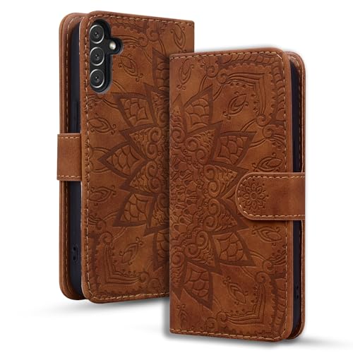 Rosbtib Handyhülle für Samsung Galaxy A55 5G Premium PU Leder Hülle mit Magnetic Closure Standfunktion Flip Cover Mandala Prägung Samsung Galaxy A55 5G - Braun von Rosbtib