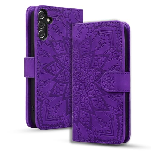 Rosbtib Handyhülle für Samsung Galaxy A55 5G Premium PU Leder Hülle mit Magnetic Closure Standfunktion Flip Cover Mandala Prägung Samsung Galaxy A55 5G - Lila von Rosbtib