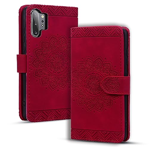 Rosbtib Handyhülle für Samsung Galaxy Note10 Plus 5G Premium PU - Leder Flip Cover mit Kartenfach Magnetverschluss Ständer Funktion Mandala Prägung Galaxy Note10+ 5G - Rot von Rosbtib