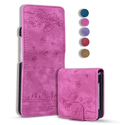 Rosbtib Handyhülle für Samsung Galaxy Z Flip 4, Premium PU Leder Schutzhülle Magnetic Closure Flip Cover Hülle Galaxy Z Flip4 5G (2022) - Rose Rote Katze von Rosbtib