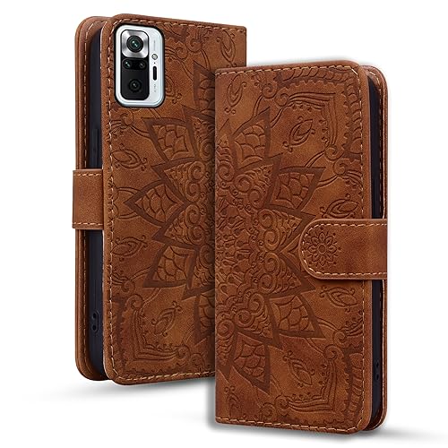 Rosbtib Handyhülle für Xiaomi Redmi Note 10 Pro/Note 10 Pro Max Premium PU Leder Hülle mit Magnetic Closure Standfunktion Flip Cover Mandala Prägung Redmi Note 10 Pro/Note 10 Pro Max - Braun von Rosbtib