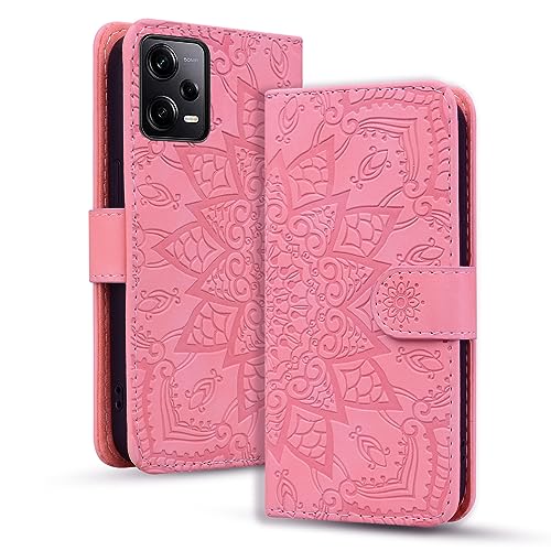 Rosbtib Handyhülle für Xiaomi Redmi Note 12 Pro 5G/ Poco X5 Pro 5G Premium PU Leder Hülle mit Magnetic Closure Standfunktion Flip Cover Mandala Prägung Redmi Note 12 Pro 5G/ Poco X5 Pro 5G - Rosa von Rosbtib