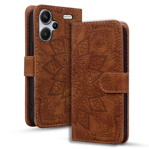 Rosbtib Handyhülle für Xiaomi Redmi Note 13 Pro Plus 5G Premium PU Leder Hülle mit Magnetic Closure Standfunktion Flip Cover Mandala Prägung Xiaomi Redmi Note 13 Pro Plus 5G - Braun von Rosbtib